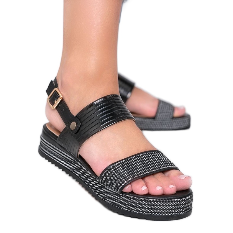 Sandalias negras con suela señorita gruesa negro