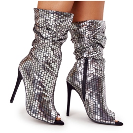 LU BOO Botas en una noche plateada de tacón alto plata