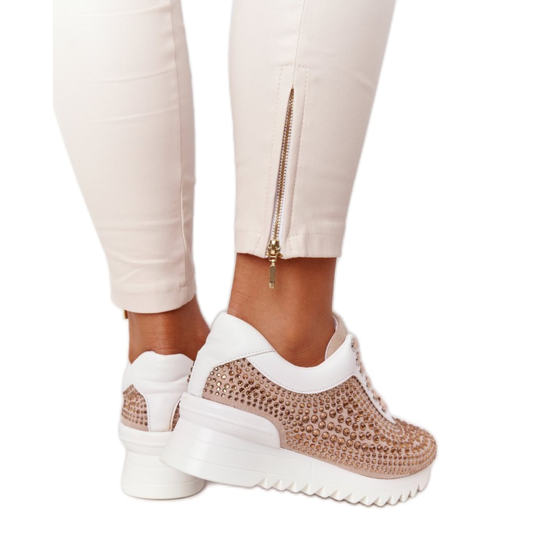 Deportivas Cuña Con Lentejuelas Lu Boo Beige blanco