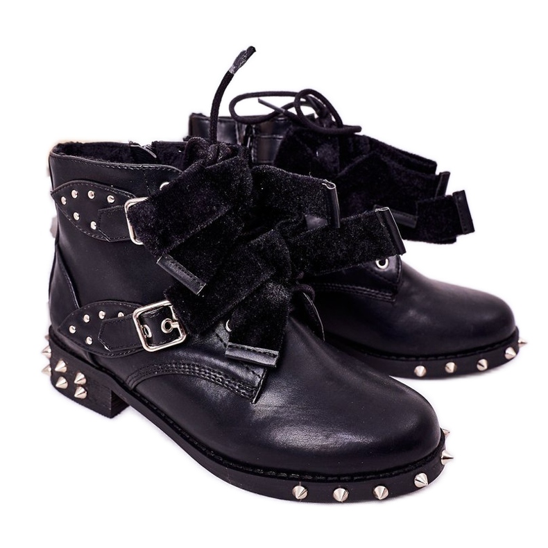 Botas cálidas para niños con tachuelas Lu Boo Black negro