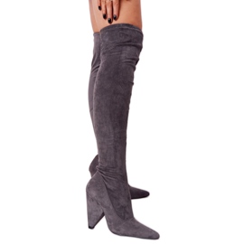 Botas De Ante De Tacón Alto Lu Boo Gris