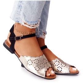 Sandalias de cuero Maciejka 05199-25 negro y dorado