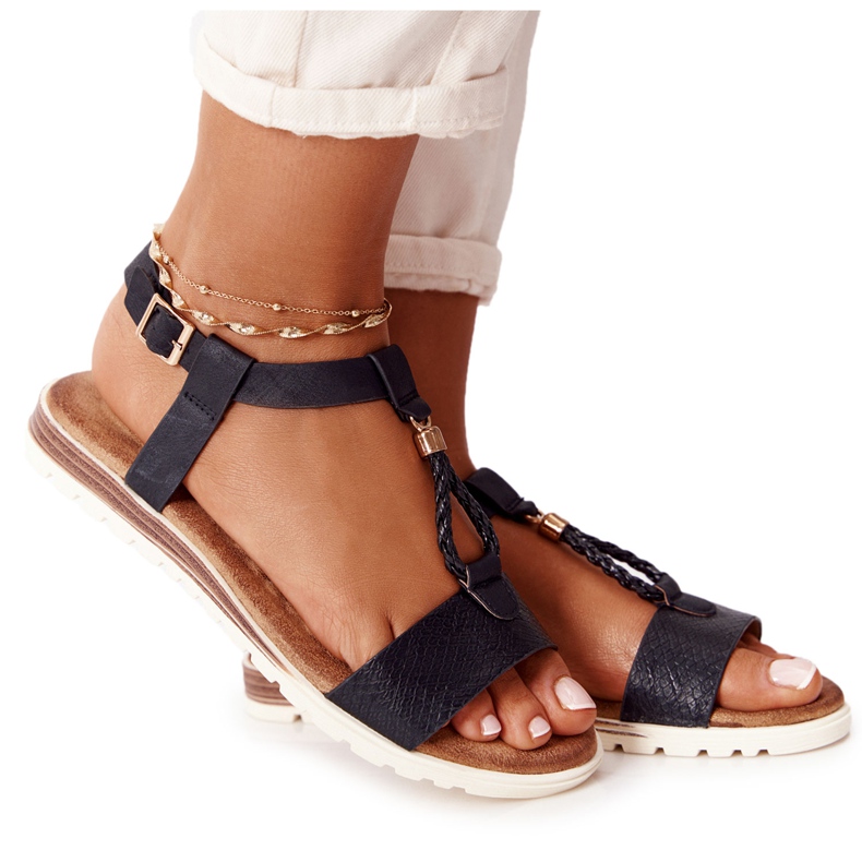 PE1 Sandalias planas de mujer Willow Black negro