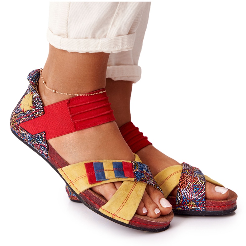 Sandalias Piel Con Puño Maciejka 03375 Rojo-Amarillo