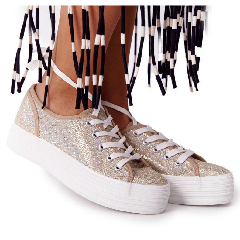 S.Barski Zapatillas con purpurina en la plataforma Golden Luna dorado