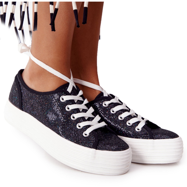 S.Barski Zapatillas con purpurina en la plataforma Luna negra negro
