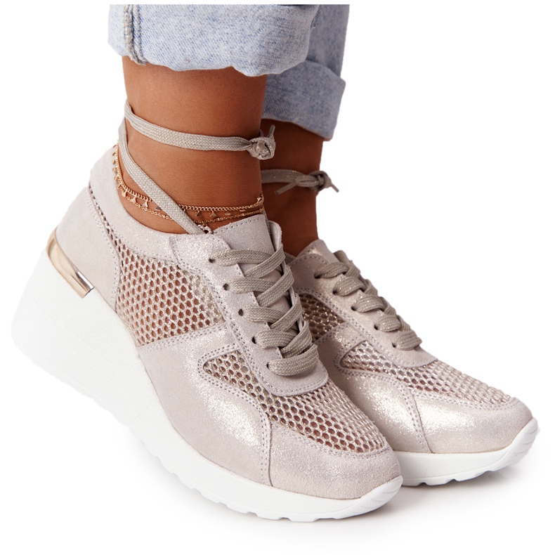 Deportivas Cuña De Piel Con Malla S.Barski Dorado beige
