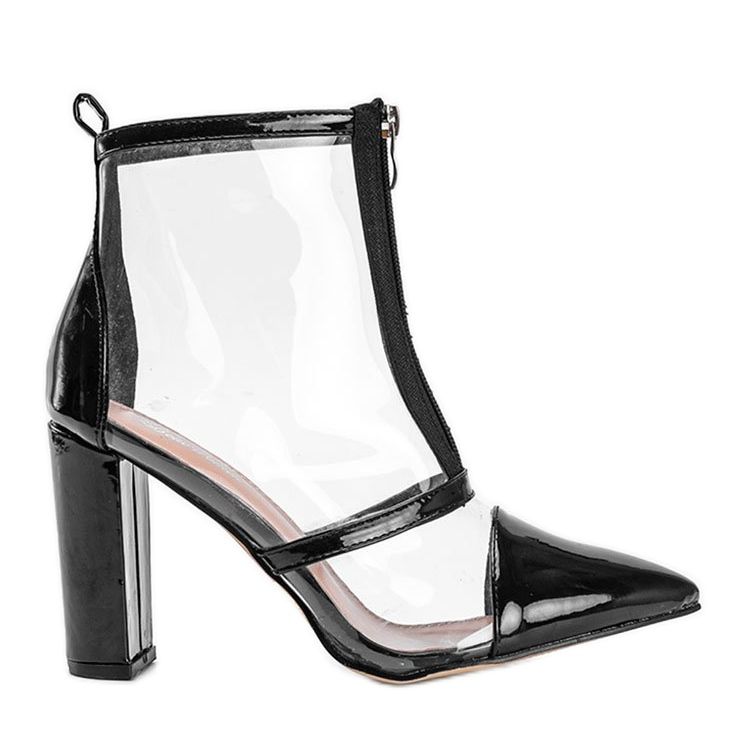Botas en el poste con una parte superior transparente de Kiki negro Botas en el poste con una parte superior transparente de Kiki negro