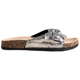 SHELOVET Zapatillas brillantes con lazo plata