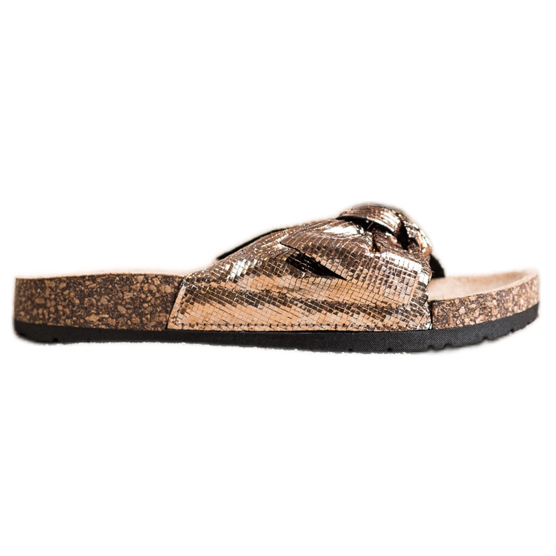 SHELOVET Zapatillas brillantes con lazo dorado