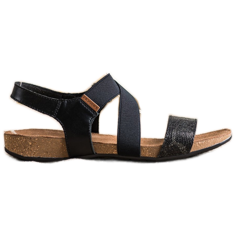 SHELOVET Sandalias de piel con purpurina negro