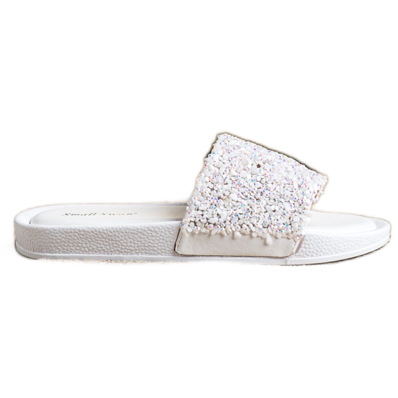 Small Swan Pantuflas Blancas Con Cristales blanco
