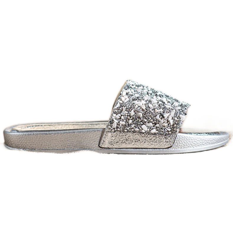 Small Swan Pantuflas Plateadas Con Cristales gris