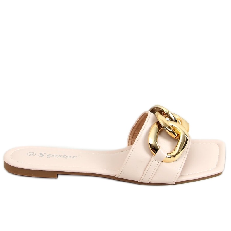 Pantuflas cuadradas beige con cadena CK206P Beige Pantuflas cuadradas beige con cadena CK206P Beige