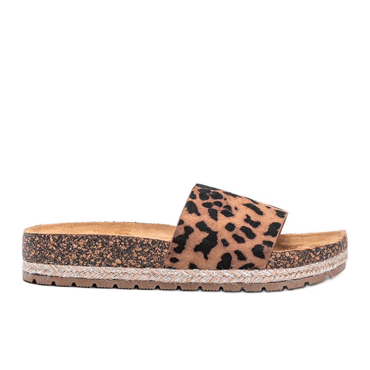 Pantuflas marrones cashy con estampado de leopardo beige marrón