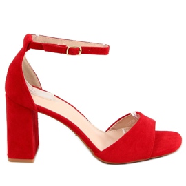 Sandalias con tacones cuadrados, ante rojo TU173P Rojo