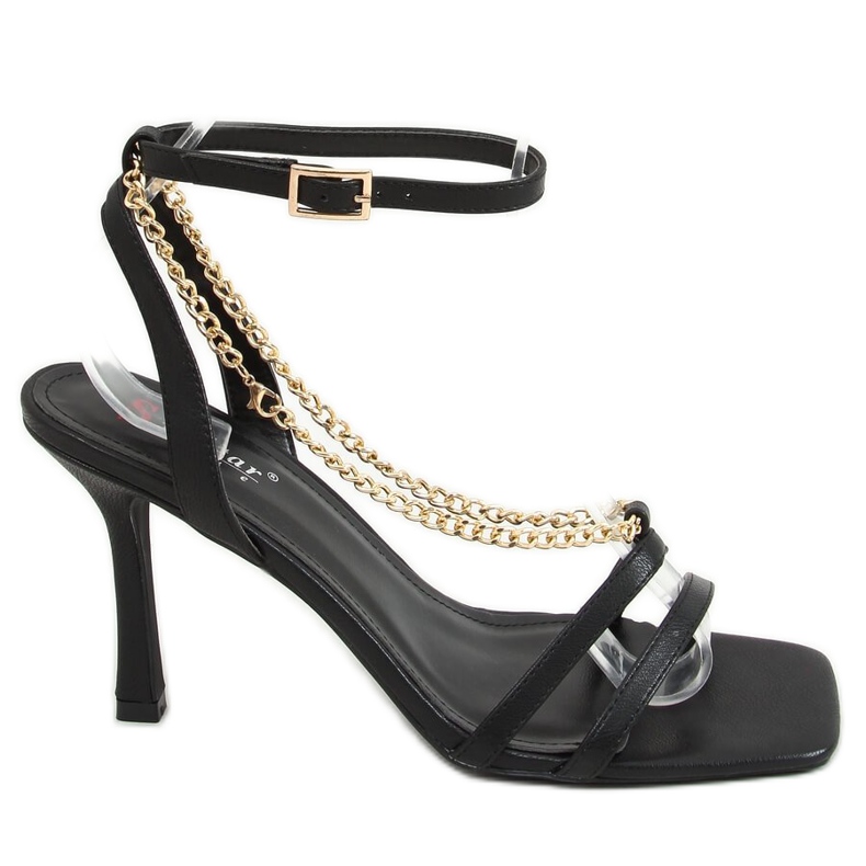 Sandalias con alfiler con cadena negro NF-66P Negro dorado