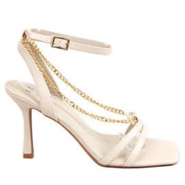 Sandalias de tacón alto con cadena beige NF-66P Beige dorado