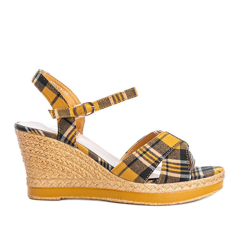 Sandalias de cuña mostaza con estampado de cuadros de You Bebe multicolor amarillo Sandalias de cuña mostaza con estampado de cuadros de You Bebe multicolor amarillo