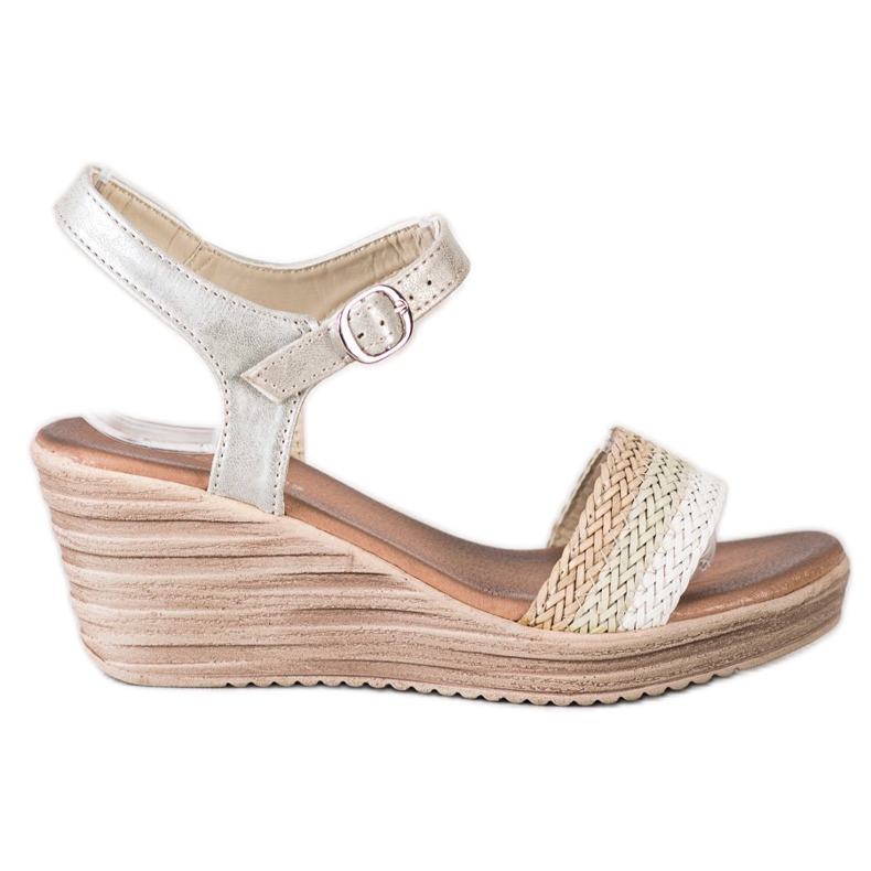 Sea Elves Sandalias de cuña casual beige blanco plata