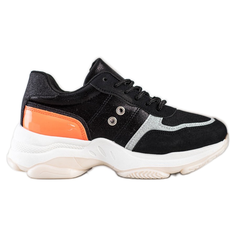 SHELOVET Zapatillas cómodas de moda negro naranja plata