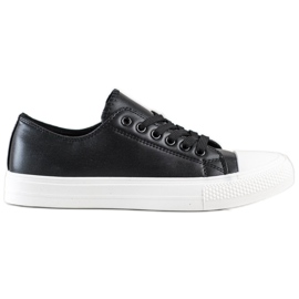 SHELOVET Zapatillas negras con cuero ecológico negro