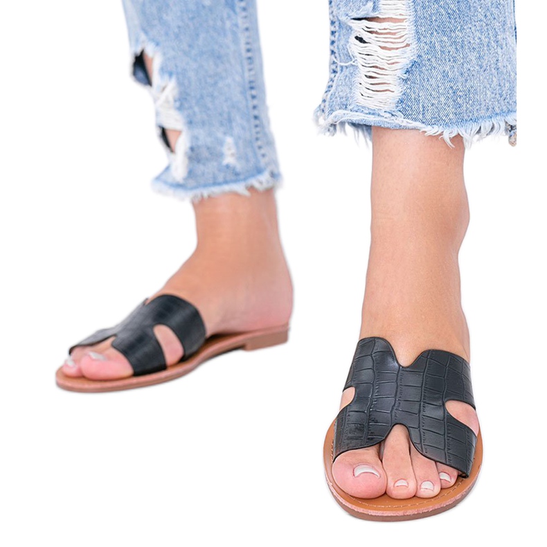 Pantuflas con estampado de piel de cocodrilo fénix negro Pantuflas con estampado de piel de cocodrilo fénix negro