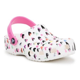 Zueco Crocs Classic Heart Print Jr 207000-100 blanco multicolor