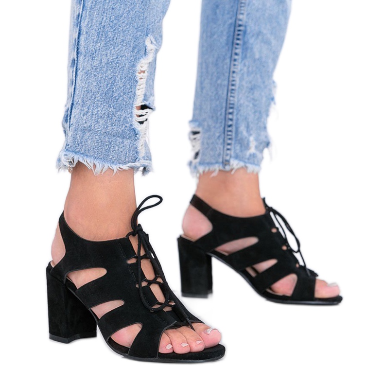 Sandalias negras con cordones en el poste Isabella negro Sandalias negras con cordones en el poste Isabella negro