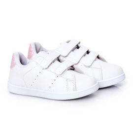 Deportivas Infantiles Con Velcro Blanca y Rosa Linda Chica blanco blanco