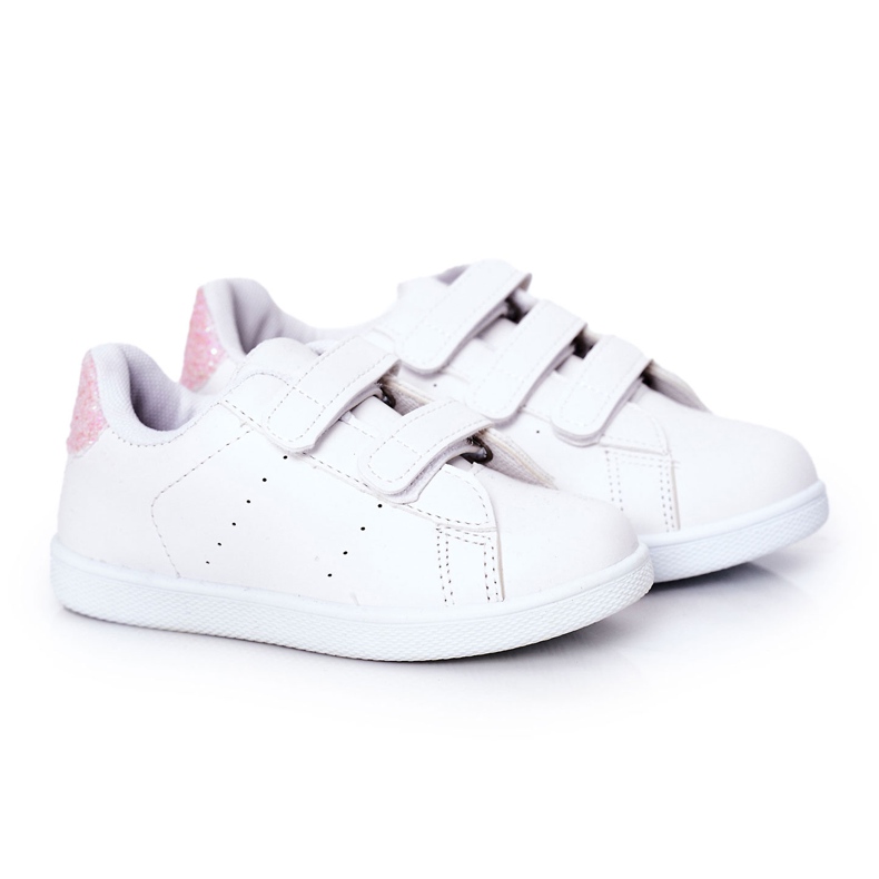 Deportivas Infantiles Con Velcro Blanca y Rosa Linda Chica blanco blanco