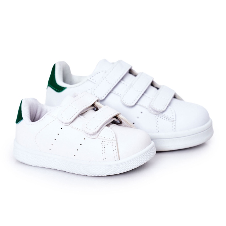 Zapatilla infantil blanca y verde California con velcro blanco