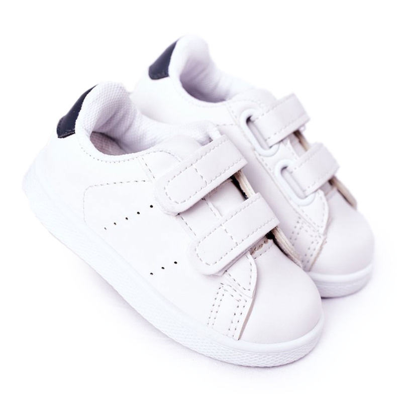 Deportivas infantiles California blancas y azul marino con velcro blanco