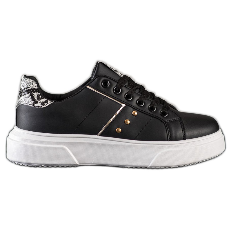 SHELOVET Zapatillas de cuero ecológico negro