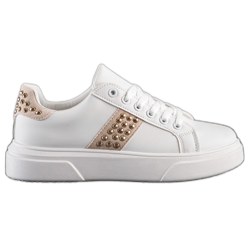 SHELOVET Zapatillas con adornos beige blanco dorado