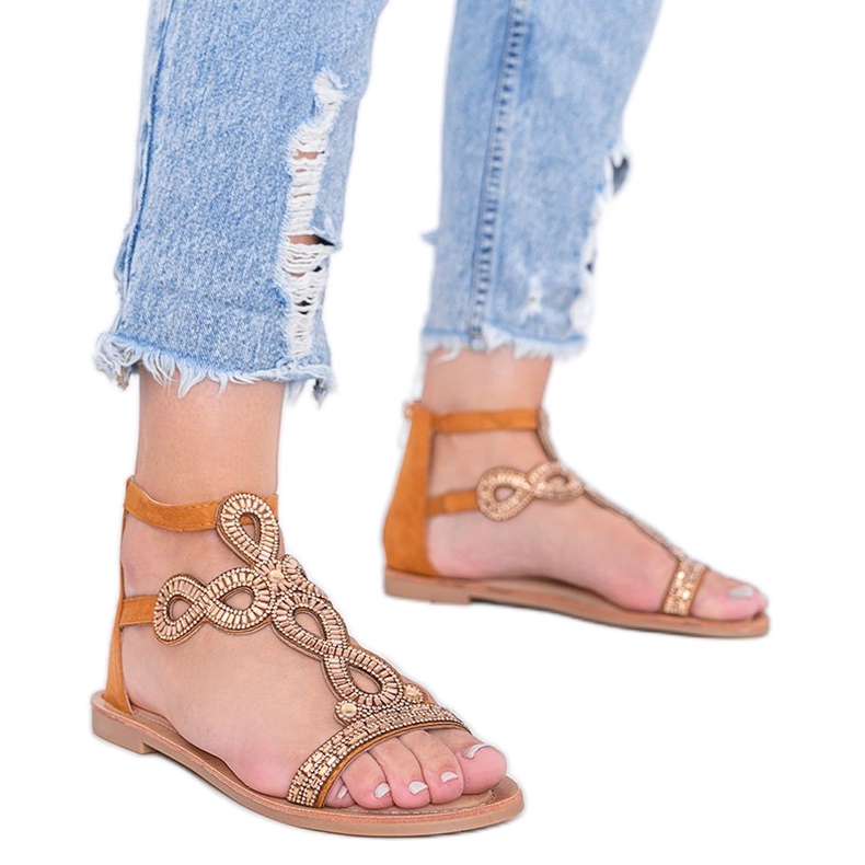 Sandalias camel adornadas con circonita Cersi marrón