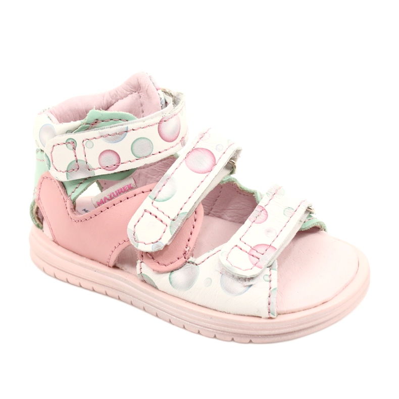 Sandalias profilácticas altas Mazurek 1291 blanco rosado verde Sandalias profilácticas altas Mazurek 1291 blanco rosado verde