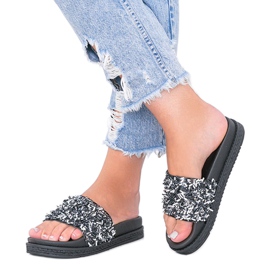 Pantuflas negras con circonita Love Bling negro