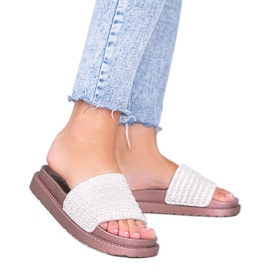 Pantuflas Trisha de oro rosa ricamente decoradas