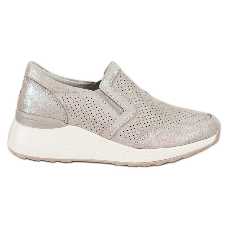 Goodin Zapatillas de cuero con purpurina beige