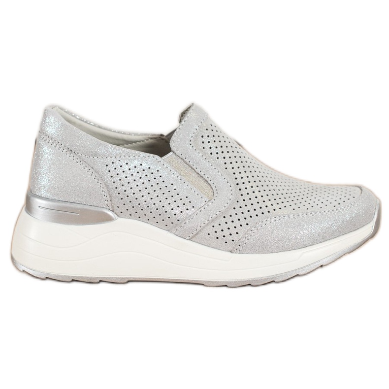 Goodin Zapatillas de cuero con purpurina gris
