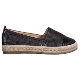 Bestelle Alpargatas Brillantes Con Cuero Ecológico negro Bestelle Alpargatas Brillantes Con Cuero Ecológico negro