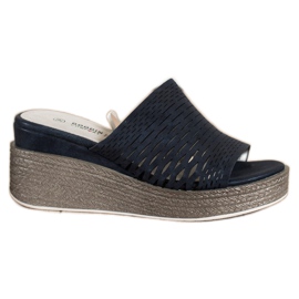 Goodin Pantuflas de cuña caladas azul marino