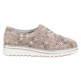 Goodin Zapatos de piel calada beige marrón dorado