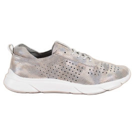 Goodin Zapatillas de cuero brillante beige gris dorado