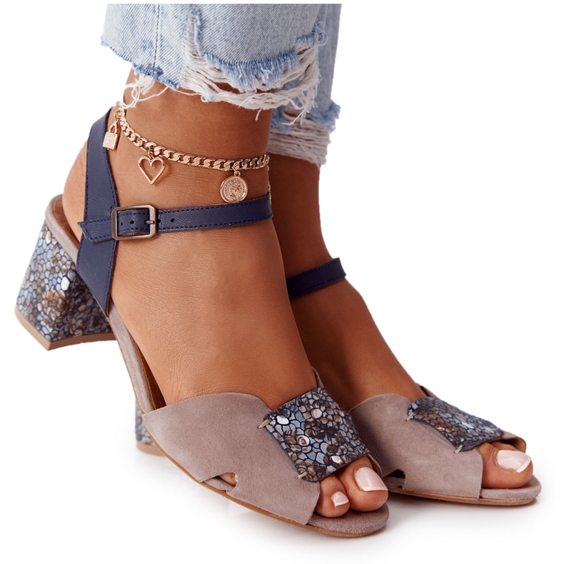 Sandalias Piel Tacón Alto Maciejka 04120-43 Beige-Azul Marino