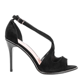 Sandalias negras con circonita en tacón Elvi negro