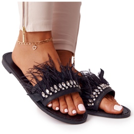 Pantuflas negras Lu Boo con plumas negro