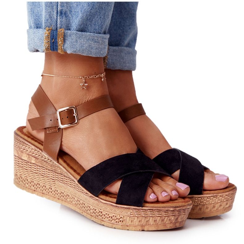 S.Barski Sandalias Negras Con Cuña S. Barski GD-38 marrón negro