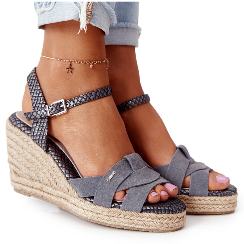 Sandalias Cuña Piel Big Star HH274378 Plata gris